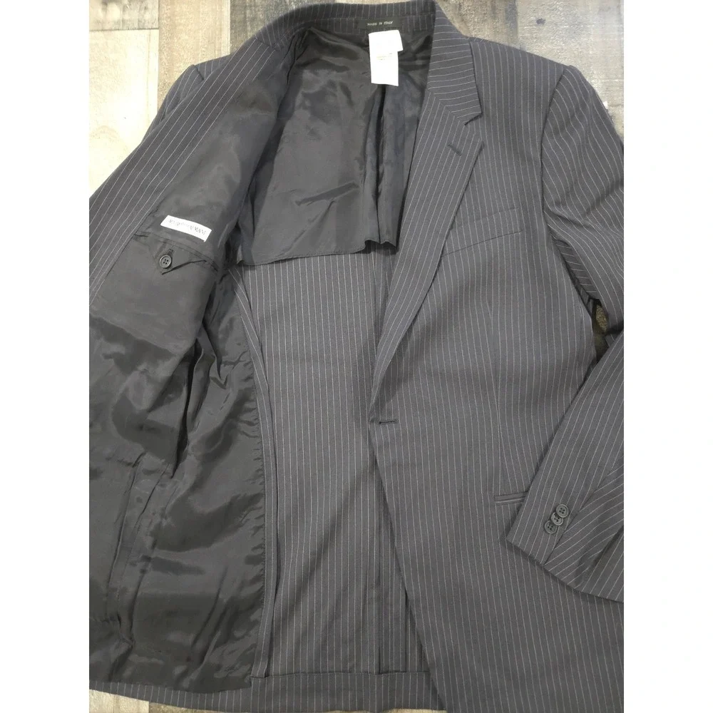 Emporio Armani Pinstripe Suit Jacket Charcoal Gray Wool Made in Italy US 42EU 52